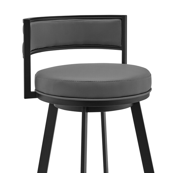 Armen Living Roman 26" Gray Faux Leather and Black Metal Swivel Bar Stool - LCRMBABLGR26
