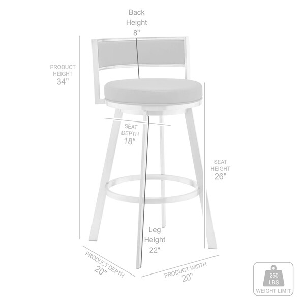 Armen Living Roman 26" Gray Faux Leather and Black Metal Swivel Bar Stool - LCRMBABLGR26
