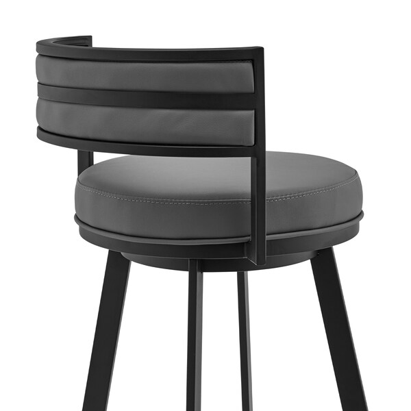 Armen Living Roman 26" Gray Faux Leather and Black Metal Swivel Bar Stool - LCRMBABLGR26