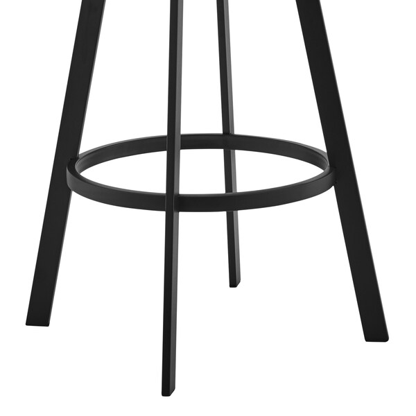 Armen Living Roman 26" Gray Faux Leather and Black Metal Swivel Bar Stool - LCRMBABLGR26