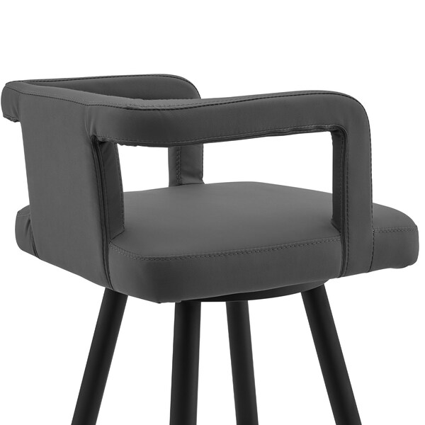 Armen Living Gabriele 30" Gray Faux Leather and Black Metal Swivel Bar Stool - LCGBBABLGR30