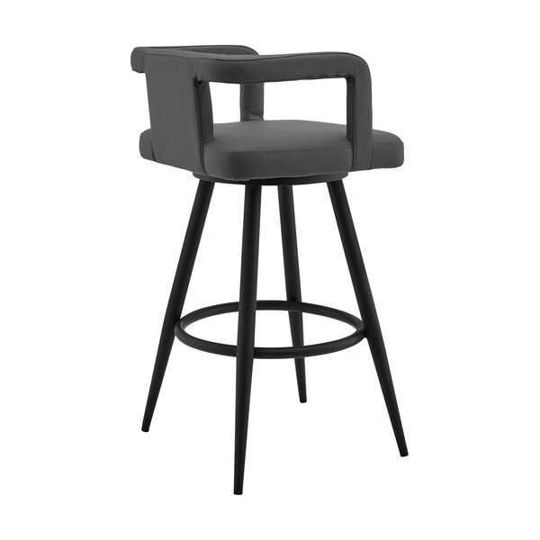 Armen Living Gabriele 30" Gray Faux Leather and Black Metal Swivel Bar Stool - LCGBBABLGR30