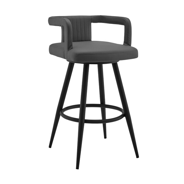 Armen Living Gabriele 30" Gray Faux Leather and Black Metal Swivel Bar Stool - LCGBBABLGR30