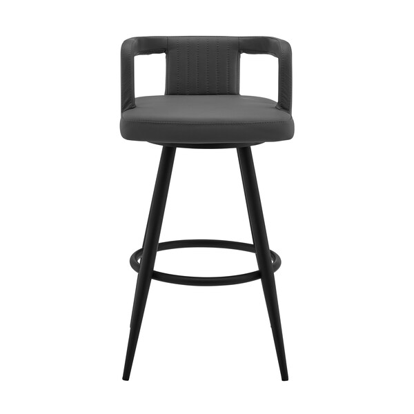 Armen Living Gabriele 30" Gray Faux Leather and Black Metal Swivel Bar Stool - LCGBBABLGR30