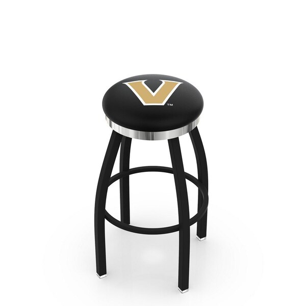 Holland Bar Stool Co 25" Blk Wrinkle Vanderbilt Swivel Bar Stool, Chrome Ring - L8B2C25VANDER