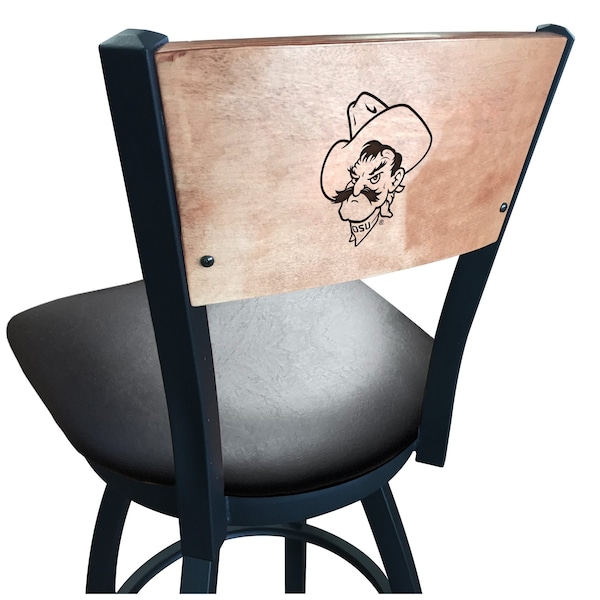Holland Bar Stool Co 25" Blk Wrinkle Oklahoma State Swivel Bar Stool, Laser Engraved Back - L03825BWMEDMPLAOKSTUNBLKVINYL