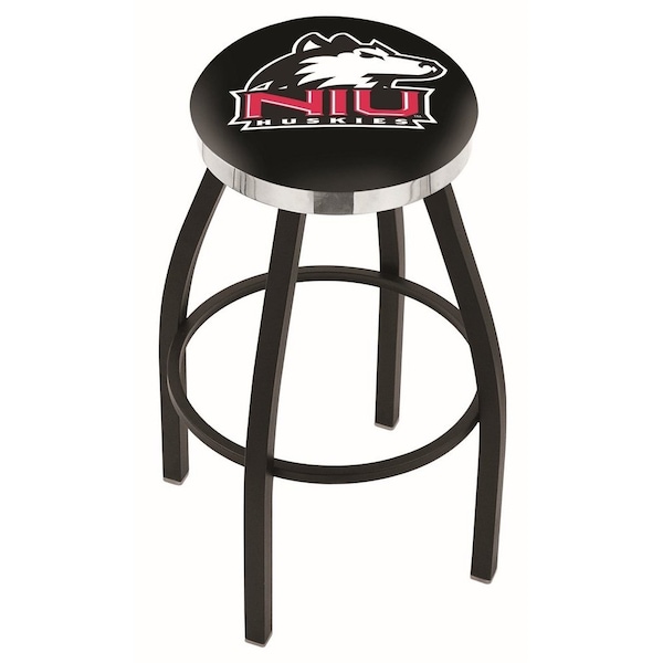 Holland Bar Stool Co 30" Blk Wrinkle Northern Illinois Swivel Bar Stool, Chrome Ring - L8B2C30NORILL