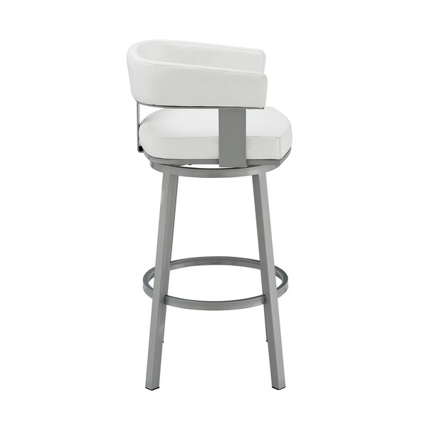 Armen Living Lorin 30" Bar Height Swivel Bar Stool in Silver Finish with White Faux Leather - LCLRBASLWH30
