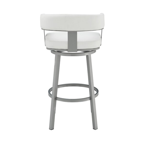 Armen Living Lorin 30" Bar Height Swivel Bar Stool in Silver Finish with White Faux Leather - LCLRBASLWH30