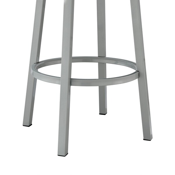 Armen Living Lorin 30" Bar Height Swivel Bar Stool in Silver Finish with White Faux Leather - LCLRBASLWH30