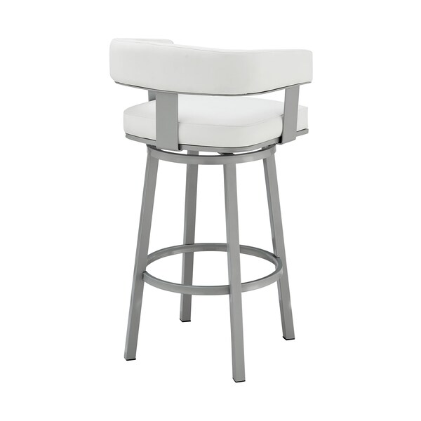 Armen Living Lorin 30" Bar Height Swivel Bar Stool in Silver Finish with White Faux Leather - LCLRBASLWH30