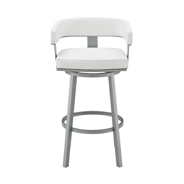 Armen Living Lorin 30" Bar Height Swivel Bar Stool in Silver Finish with White Faux Leather - LCLRBASLWH30