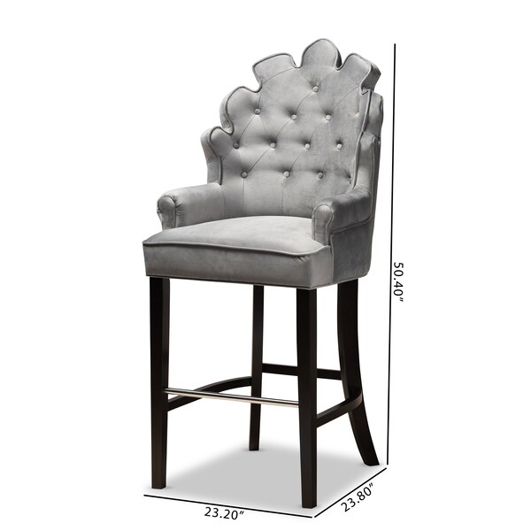 Baxton Studio Chloe Modern and Contemporary Dark Grey Velvet and Dark Brown Finished Wood 2-Piece Bar Stool Set - 181-11007-ZORO