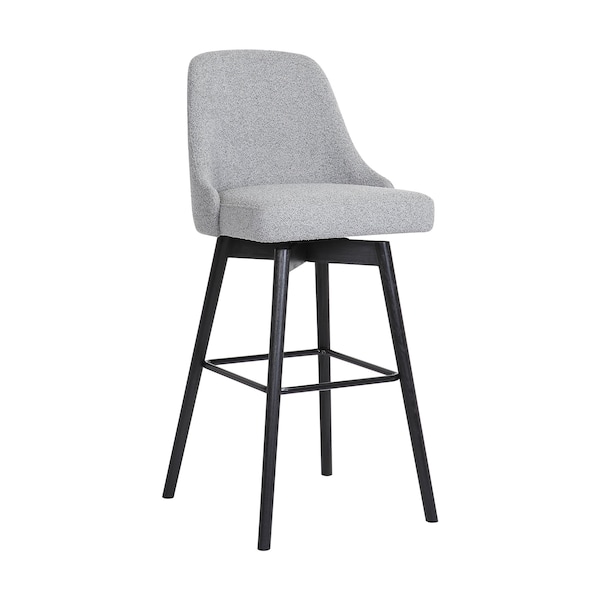 Armen Living Sicily 30" Swivel Black Wood Bar Stool in Light Gray Fabric - LCSIBABLKGRYF30
