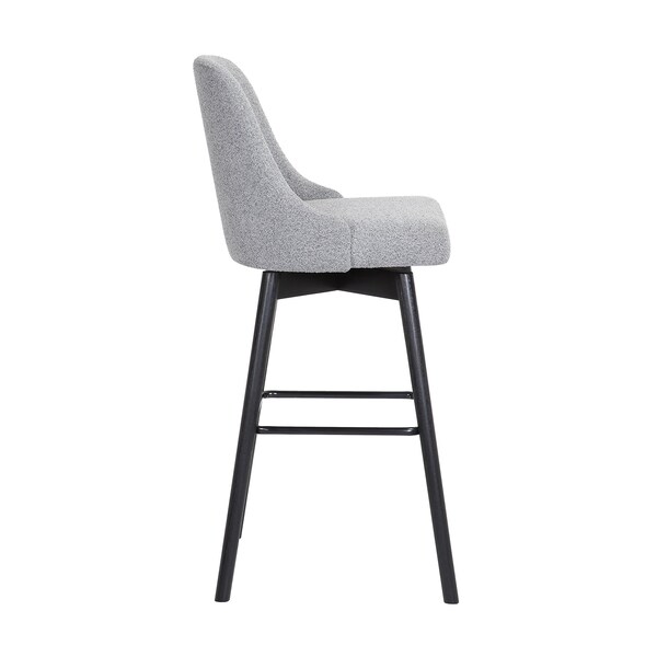 Armen Living Sicily 30" Swivel Black Wood Bar Stool in Light Gray Fabric - LCSIBABLKGRYF30