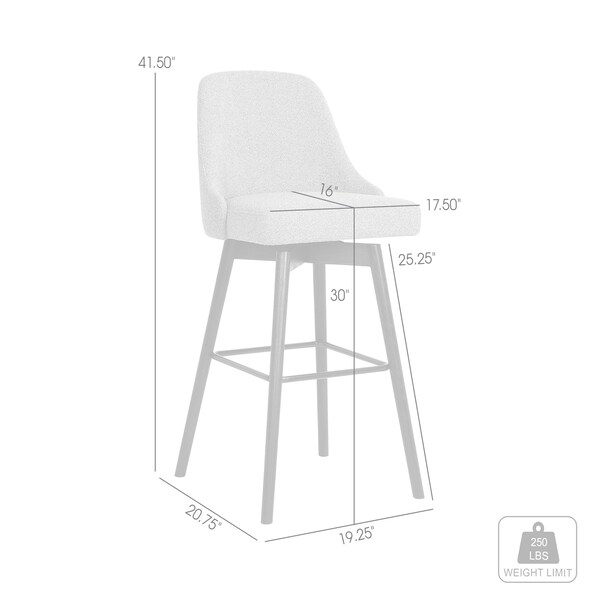 Armen Living Sicily 30" Swivel Black Wood Bar Stool in Light Gray Fabric - LCSIBABLKGRYF30
