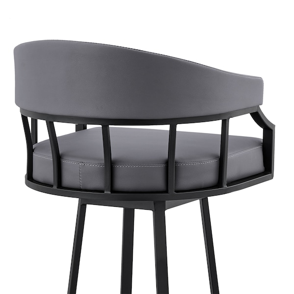 Armen Living Palmdale 30" Swivel Slate Gray Faux Leather and Black Metal Bar Stool - 795044878202
