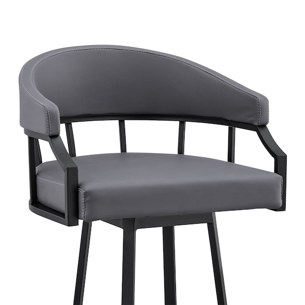 Armen Living Palmdale 30" Swivel Slate Gray Faux Leather and Black Metal Bar Stool - 795044878202