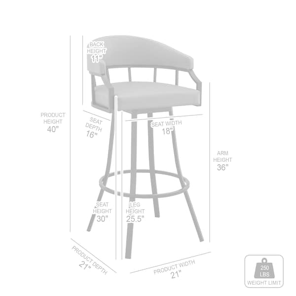 Armen Living Palmdale 30" Swivel Slate Gray Faux Leather and Black Metal Bar Stool - 795044878202