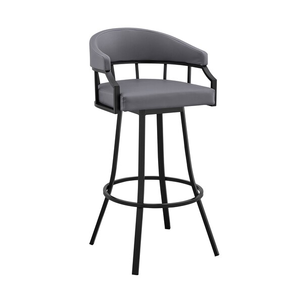 Armen Living Palmdale 30" Swivel Slate Gray Faux Leather and Black Metal Bar Stool - 795044878202