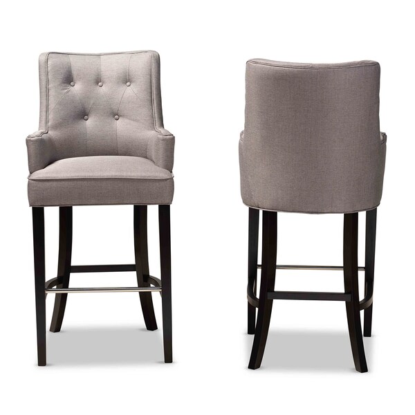 Baxton Studio Aldon Modern and Contemporary Grey Fabric and Dark Brown Finished Wood 2-Piece Bar Stool Set - 181-11005-ZORO