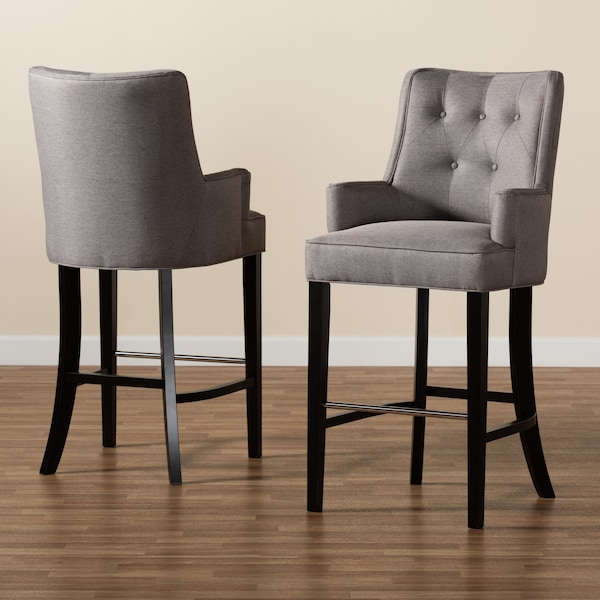 Baxton Studio Aldon Modern and Contemporary Grey Fabric and Dark Brown Finished Wood 2-Piece Bar Stool Set - 181-11005-ZORO