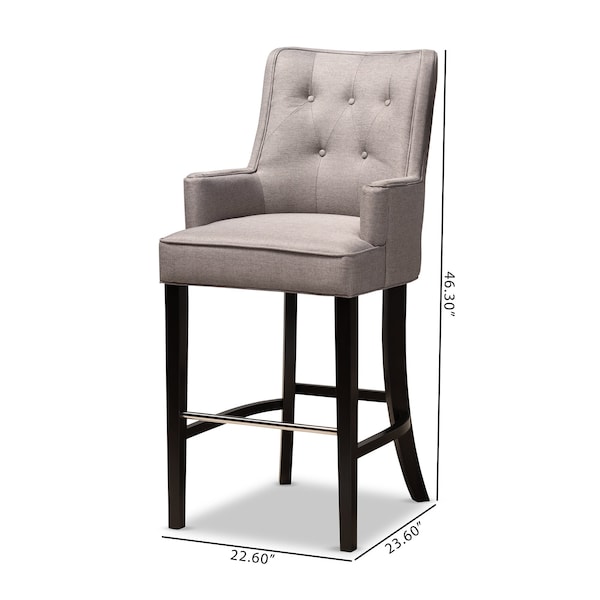 Baxton Studio Aldon Modern and Contemporary Grey Fabric and Dark Brown Finished Wood 2-Piece Bar Stool Set - 181-11005-ZORO