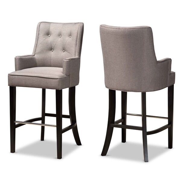 Baxton Studio Aldon Modern and Contemporary Grey Fabric and Dark Brown Finished Wood 2-Piece Bar Stool Set - 181-11005-ZORO