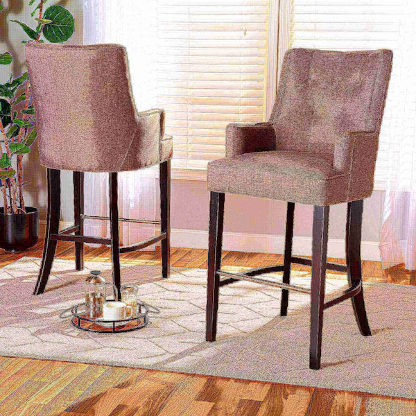 Baxton Studio Aldon Modern and Contemporary Grey Fabric and Dark Brown Finished Wood 2-Piece Bar Stool Set - 181-11005-ZORO