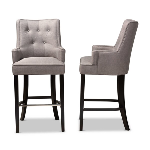 Baxton Studio Aldon Modern and Contemporary Grey Fabric and Dark Brown Finished Wood 2-Piece Bar Stool Set - 181-11005-ZORO