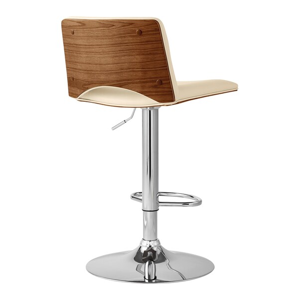 Armen Living Thierry Adjustable Swivel Cream Faux Leather with Walnut Back and Chrome Bar Stool - LCTHBAWACR
