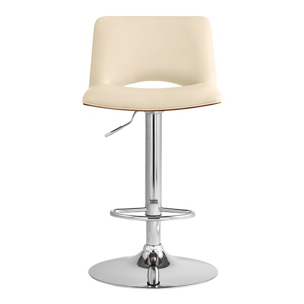 Armen Living Thierry Adjustable Swivel Cream Faux Leather with Walnut Back and Chrome Bar Stool - LCTHBAWACR