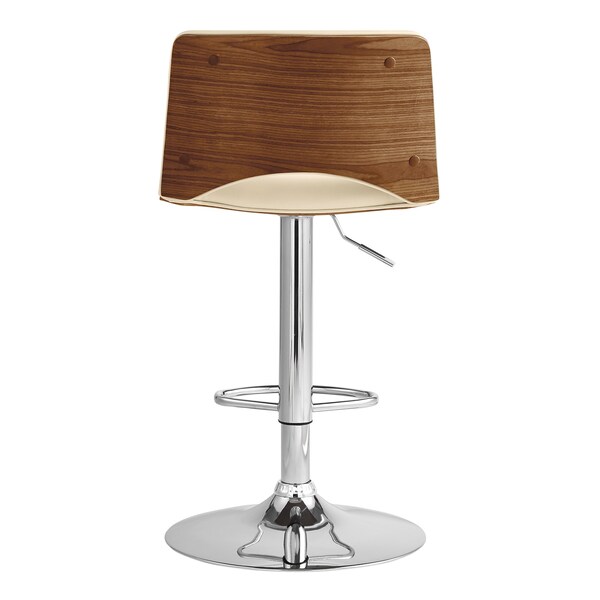 Armen Living Thierry Adjustable Swivel Cream Faux Leather with Walnut Back and Chrome Bar Stool - LCTHBAWACR