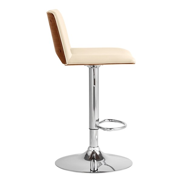 Armen Living Thierry Adjustable Swivel Cream Faux Leather with Walnut Back and Chrome Bar Stool - LCTHBAWACR