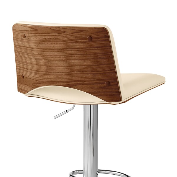 Armen Living Thierry Adjustable Swivel Cream Faux Leather with Walnut Back and Chrome Bar Stool - LCTHBAWACR