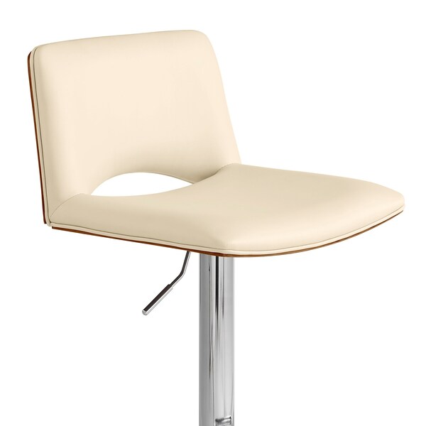 Armen Living Thierry Adjustable Swivel Cream Faux Leather with Walnut Back and Chrome Bar Stool - LCTHBAWACR
