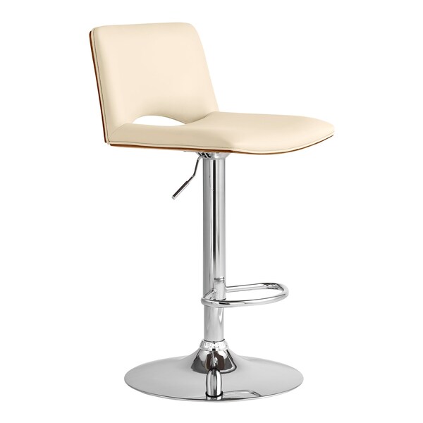Armen Living Thierry Adjustable Swivel Cream Faux Leather with Walnut Back and Chrome Bar Stool - LCTHBAWACR