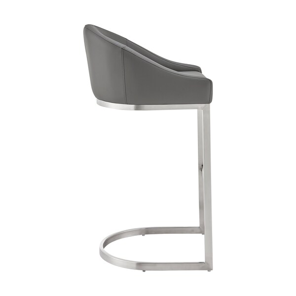 Armen Living Katherine 30in Bar Stool in Brushed Stainless Steel with Gray Faux Leather - LCKABABSGRY30
