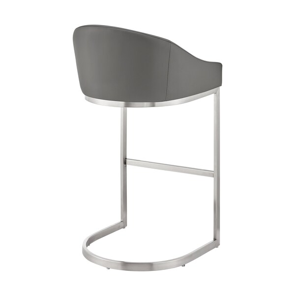 Armen Living Katherine 30in Bar Stool in Brushed Stainless Steel with Gray Faux Leather - LCKABABSGRY30