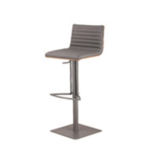 Powerplay Armen Art Furniture  Cafe Adjustable Gray Metal Barstool, Gray Pu with Walnut Back - PO706468