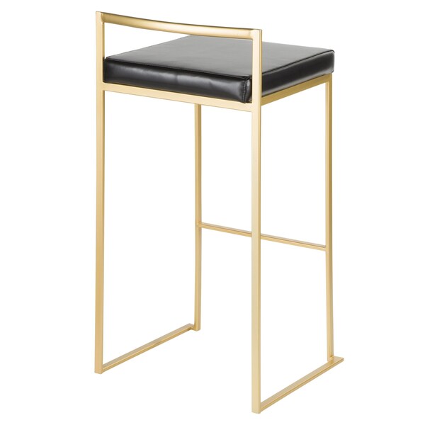 Lumisource Fuji Barstool in Gold with Black Faux Leather, PK 2 - BS-FUJI AU+BK2
