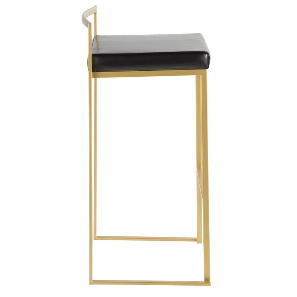 Lumisource Fuji Barstool in Gold with Black Faux Leather, PK 2 - BS-FUJI AU+BK2