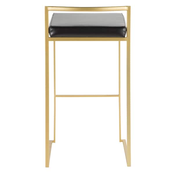 Lumisource Fuji Barstool in Gold with Black Faux Leather, PK 2 - BS-FUJI AU+BK2