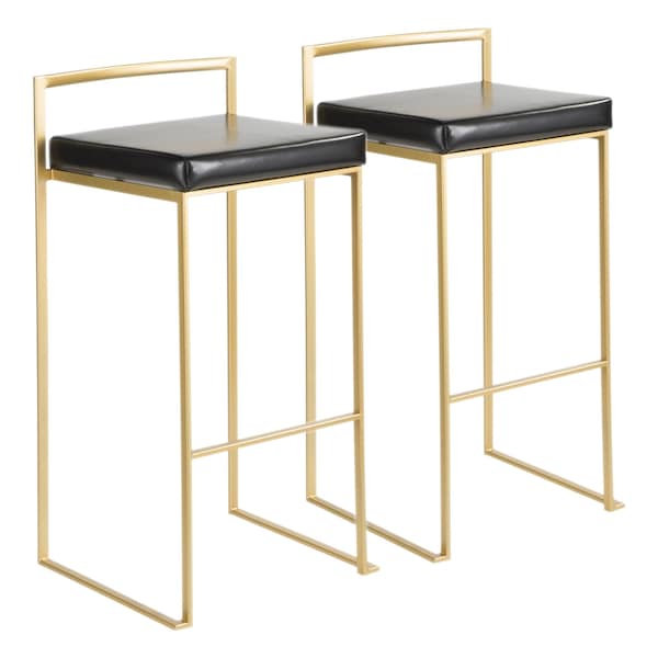 Lumisource Fuji Barstool in Gold with Black Faux Leather, PK 2 - BS-FUJI AU+BK2