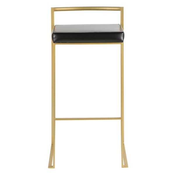 Lumisource Fuji Barstool in Gold with Black Faux Leather, PK 2 - BS-FUJI AU+BK2