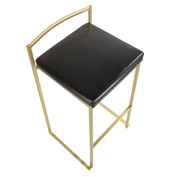 Lumisource Fuji Barstool in Gold with Black Faux Leather, PK 2 - BS-FUJI AU+BK2