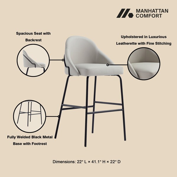 Manhattan Comfort Gracie Barstool in Stone and Black - Set of 2 - 2-BS022-BST