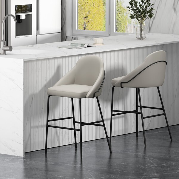 Manhattan Comfort Gracie Barstool in Stone and Black - Set of 2 - 2-BS022-BST