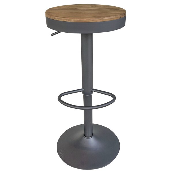 Amerihome Round Adjustable Height Bar Stools with Wood Seat - Natural Stain - BSWTSWTN