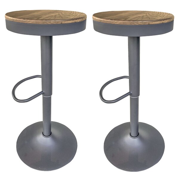 Amerihome Round Adjustable Height Bar Stools with Wood Seat - Natural Stain - BSWTSWTN